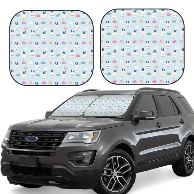 Lukts Rabbit In The Rain Print 2 Piece Car Sun Shade Windshield,Foldable Car Shade Front Windshield with Keeps Your Vehicle Cool-Large