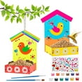 thumbnail image 1 of Outdoor DIY Wooden Bird Feeder Paint Kit | Arts & Crafts Flower-Shaped Tray | Includes 3 Feeders, 12 Mini Paints, Ropes, Sticker | 5.8 Inch | Hanging Art Project | Gift Set, 1 of 5