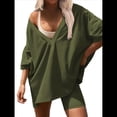 thumbnail image 4 of Conjunto de Dos Piezas para Mujer, Ropa de Verano 2025, Camisetas Extragrandes con Cuello en V, Pantalones Cortos Estilo Motero, Ropa de Estar Cómoda Verde XXL, 4 of 9