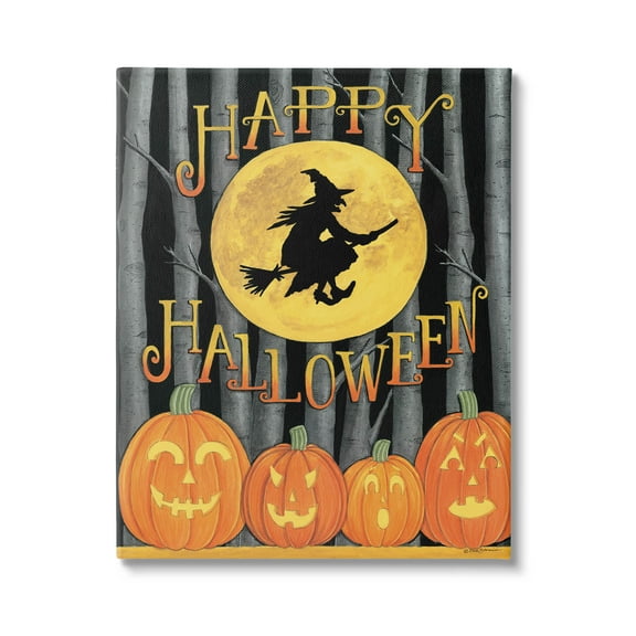 Happy Halloween Forest Witch Holiday Graphic Art Gallery Wrapped Canvas Print Wall Art
