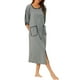 thumbnail image 4 of Bata de baño de rayas con cremallera frontal para mujer Inspire Chic, de manga 3/4, larga, vestido de casa, pijama, gris, 4 of 6