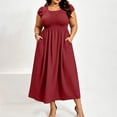 thumbnail image 5 of Busydd Plus Size Fall Dresses for Women Oversized Smocked Bust Round Neck Maxi Dress Casual Short Sleeve Solid Color Fall Dress with Pockets 5XL, 5 of 10