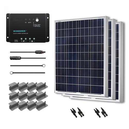 Renogy 300W 12V Solar Panel Polycrystalline Off Grid Starter Kit with Wanderer Charger