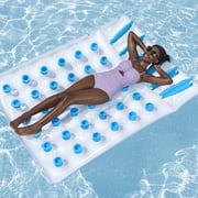 Bestway: Double Beach Bed Lounge - Blue, 2 Person Inflatable Pool Float, 6ft 4 X 56, 36 Air Pocket Contoured Support, Built-In Pillow, Water Play