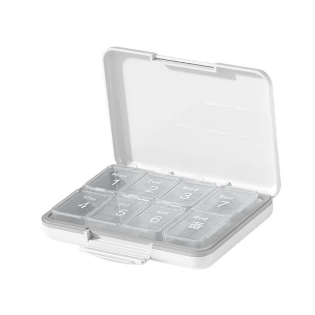 Pastillero de viaje, pastillero semanal, dispensador de pastillas, contenedor para el hogar y la oficina. Blanco