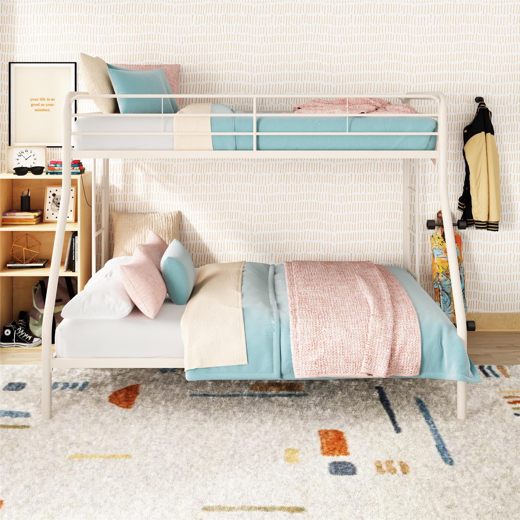 DHP Dusty Twin over Full Metal Bunk Bed with Secured Ladders, Off White