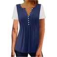 thumbnail image 1 of Plebaso Hauts d'Été pour Femmes Patchwork Dentelle Manches Courtes Tunique Décontractée Boutonnée Col en V Blouses Habillées, 1 of 6
