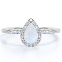 JeenMata 1.25 ct Vintage Pear Shaped Opal and Moissanite Halo Wedding Ring in 18K White Gold over Silver