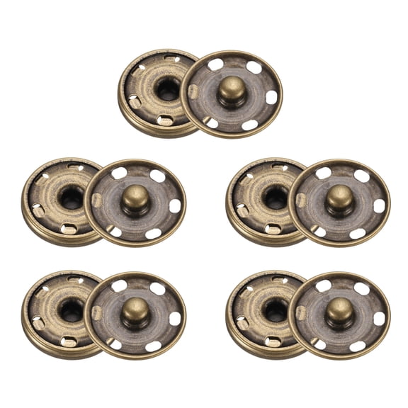 Uxcell 5 Set Sew-on Snap Buttons 25mm Metal Snap Fastener Buttons, Bronze