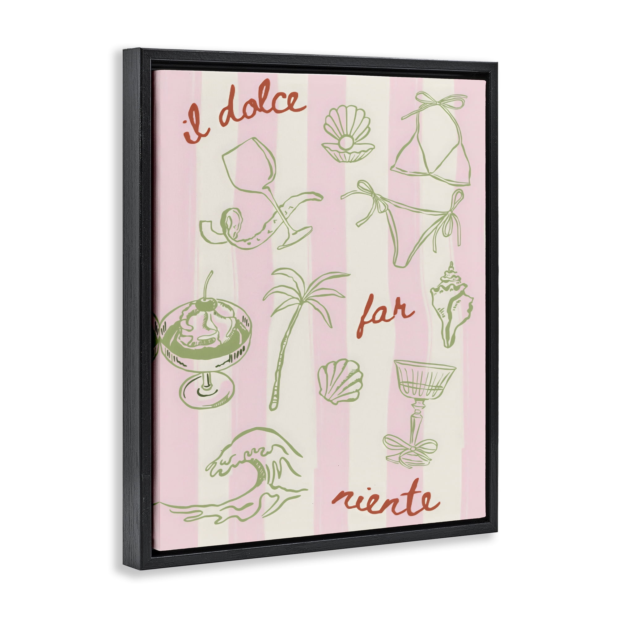 Stupell Industries Il Dolce Far Niente Beach Saying Black Framed Floater Canvas Wall Art, design by The Prints Vibe