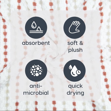 Mainstays Performance Cotton Bath Towel, Super Soft Quick Dry Fade Resistant, Teracotta Dot Pattern