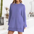 thumbnail image 4 of Duoif Fall Sweatshirts for Women Solid Color Round Neck Sweatshirt with Side Slit Pocket Womens Sweatshirt Light Violet XXL, 4 of 7