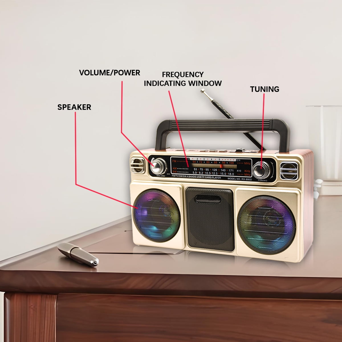 Portable Radio with Bluetooth Speaker,4 Band Radio,AM/FM/SW Radio with MP3 Playback, Battery Operated Analog Radio, Dual 3” Speakers, Built-in Microphone,Emergency Radio for Indoor, Outdoor