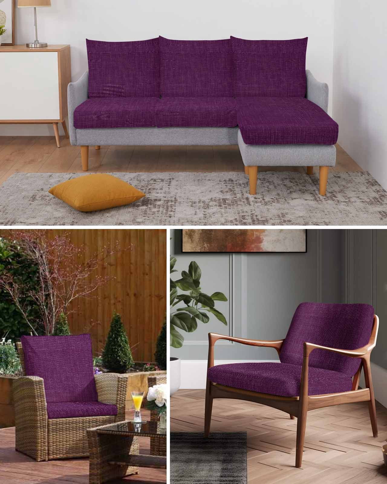Purple Burlap Texture Couch Cushion Covers Stretch, Washable Sofa Seat Covers Individual Seat Cushion Sofa Slipcovers Farmhouse Vintage Purple Couch Cover Furniture Protector S-3PCS