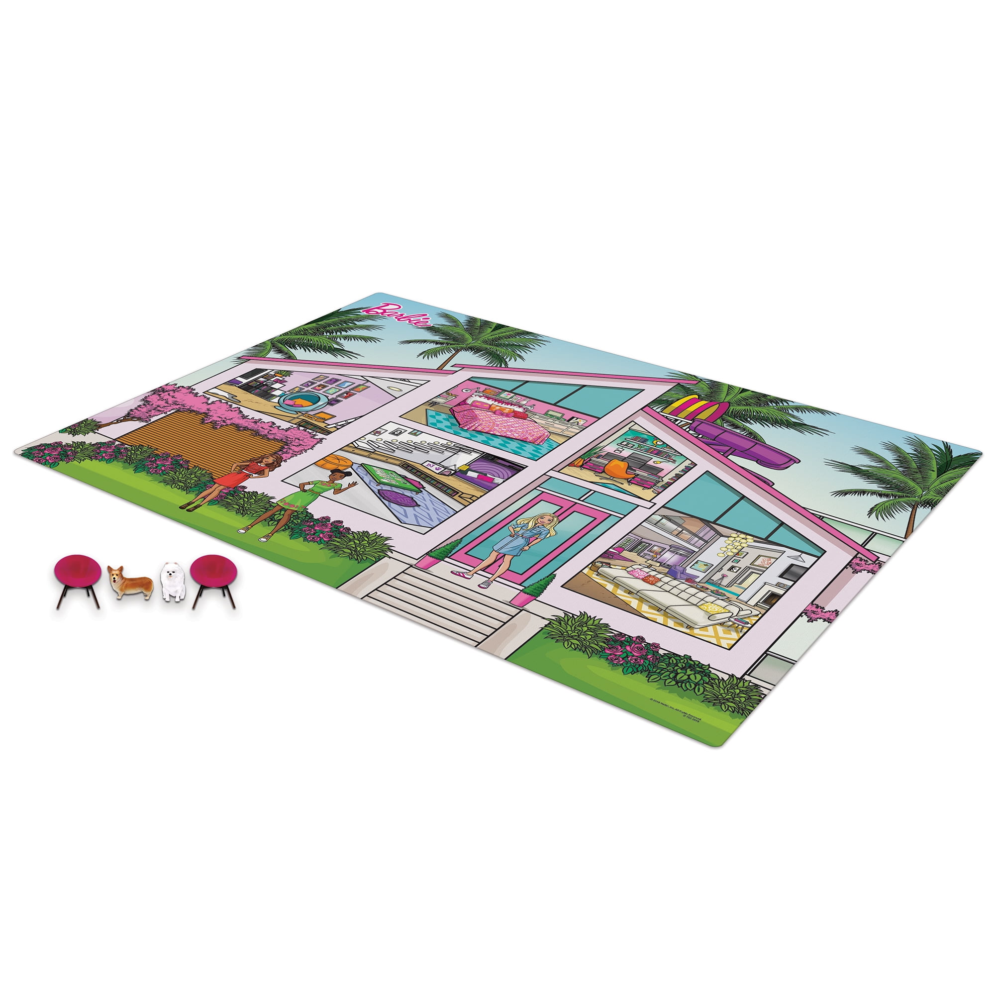 Imaginmat: Jumbo - Barbie Dream House - Floor Playmat & 2 Dog Friends, 47 x 61", 2 Animal Figures, Durable EVA Foam Mat, Portable, Licensed, Kids 3+
