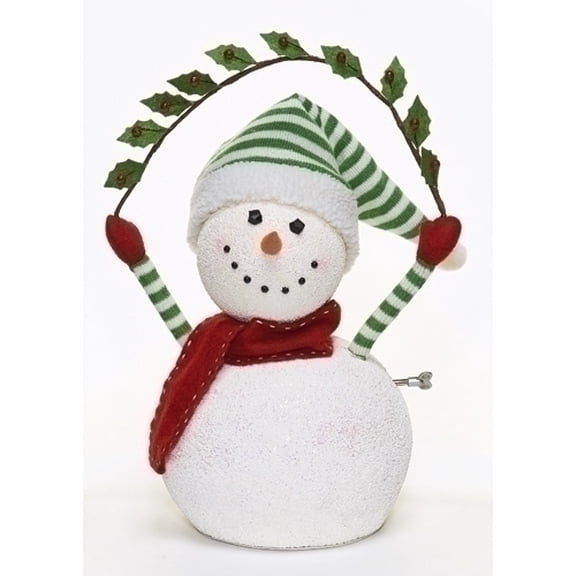Roman 17" White and Green Animated and Musical Snowman Christmas Figurine