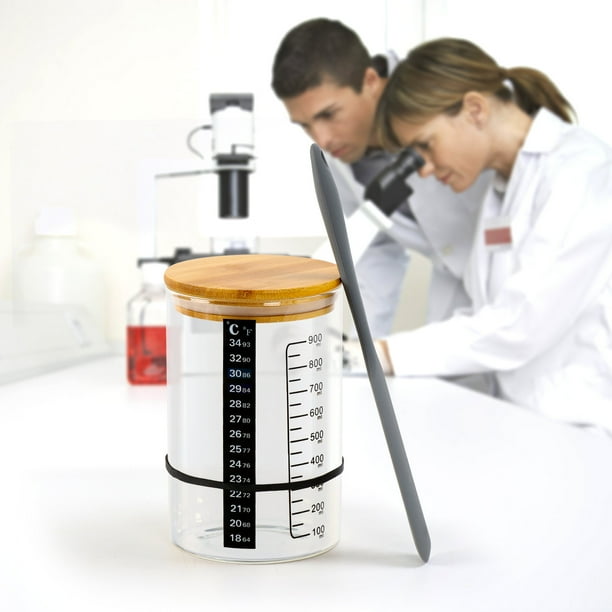 Fiudx Recipiente de Fermentación de Vidrio, Resistente a Altas Temperaturas, Boca Ancha para Facilitar La Limpieza, Tapa de Madera para Almacenamiento, Incluye Tira de Temperatura y Espátula, Versáti