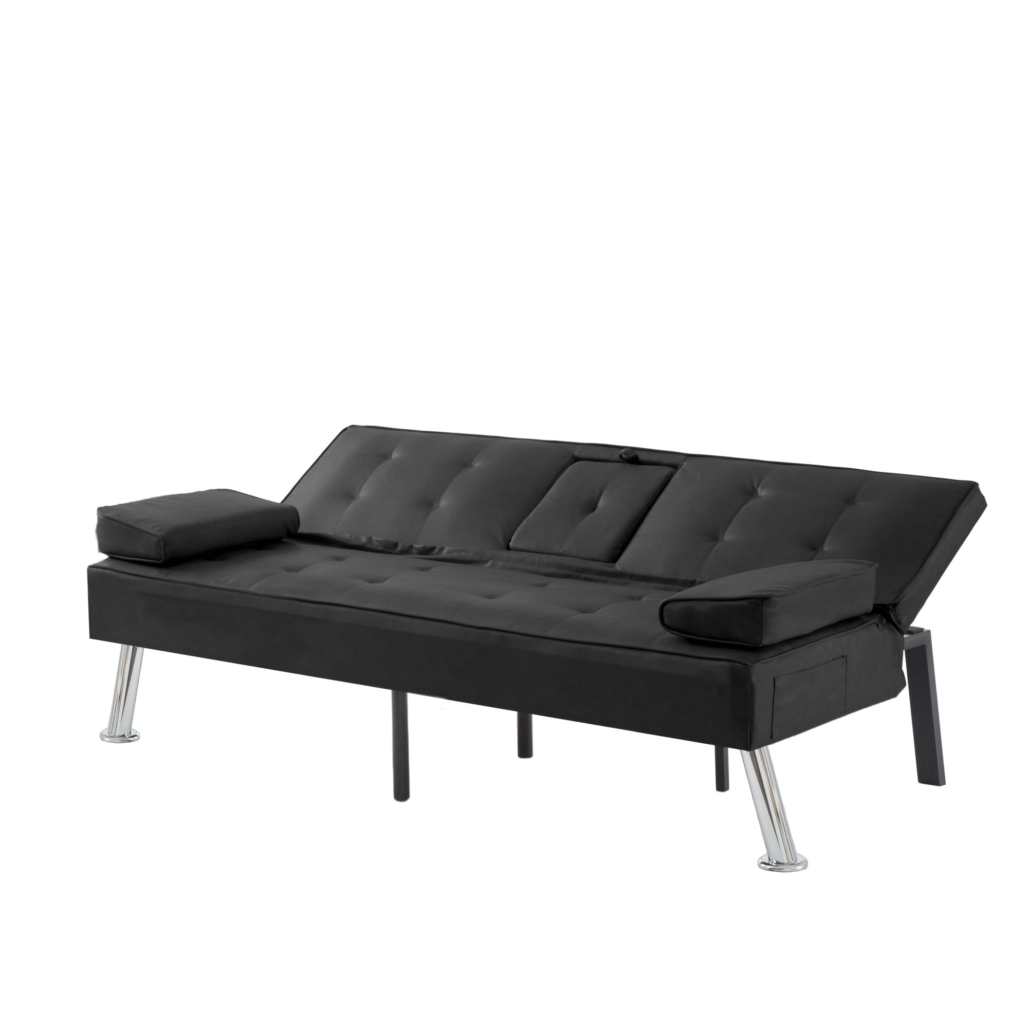 Gewnee 69.49 inch Foldable Sofa Bed,Adjustable Recliner Angle with 2 Cup Holders,Metal Chrome Legs,Suitable for Living Room/Guest Room/Office
