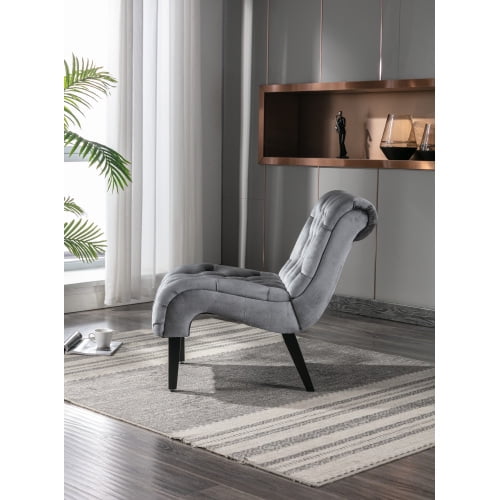 Accent Lounge Chair, Velvet Leisure Chair with Tufted Backrest, Indoor  Armless Side Upholstered Bedroom Sleeper Chair with Solid Wood Legs for  Living 
