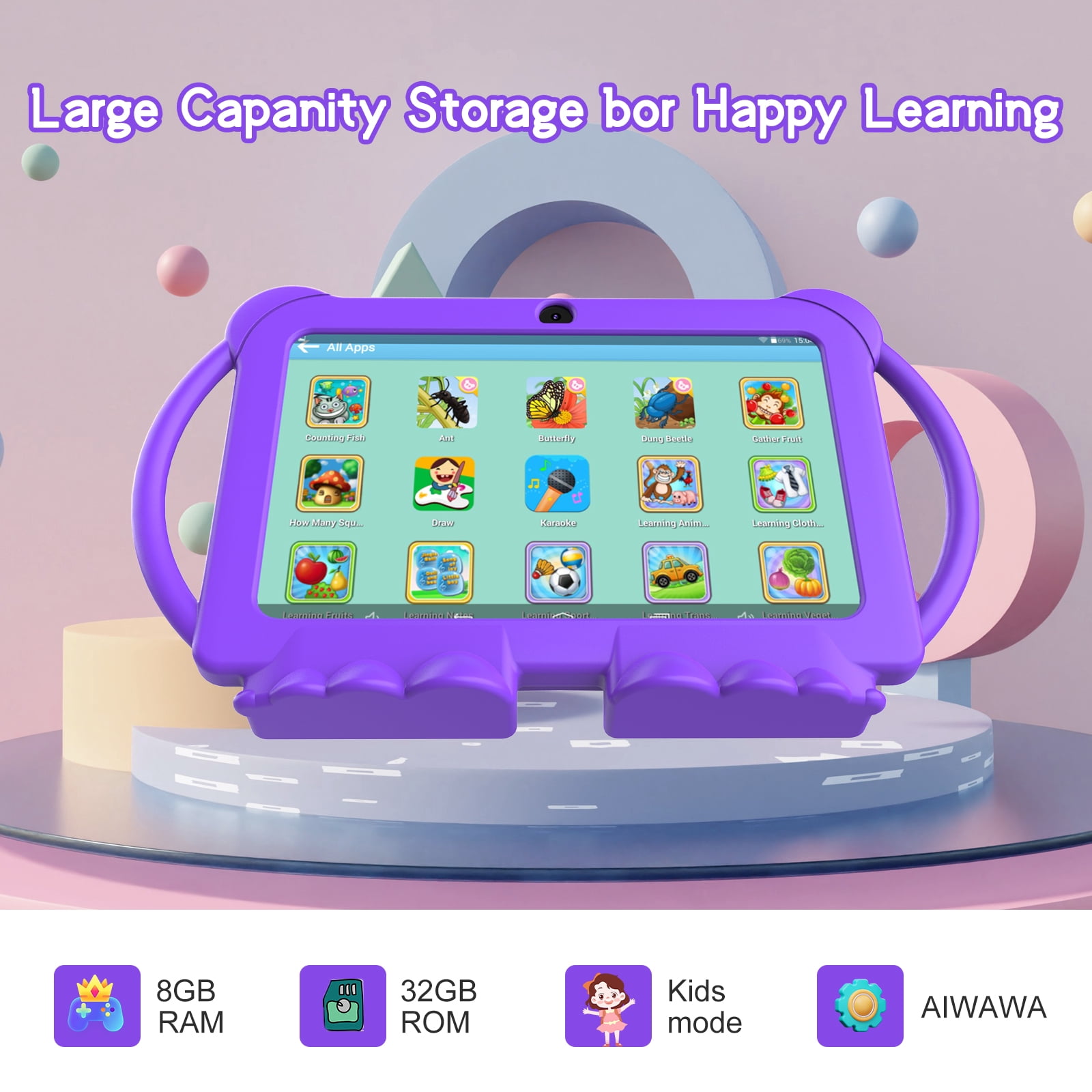 YQSAVIOR Android 12 Kids Tablet 7 inch Tablet for Kids Toddler Tablet 4GB RAM+32GB ROM WiFi Tablet Pre Installed & Parent Control Learning Education Tablet Dual Camera IPS Touch Screen