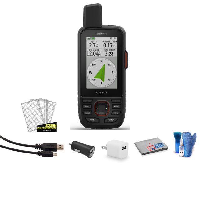 Garmin Navegador de Mano y Comunicador Satelital GPSMAP 66i 010-02088-01 Paquete con Kit de Limpieza + Adaptador USB + Más