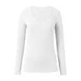 thumbnail image 4 of Women's T-Shirts New Solid Color Deep U Neck Long Long Sleeve Sexy Casual Fashion T Shirt Top, 4 of 4