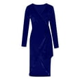 thumbnail image 6 of Zedker Velvet Party Dress for Women Long Sleeve V Neck Bodycon Wedding Guest Dresses for Women Plus Size Blue L, 6 of 7