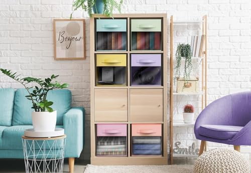 13 Inch Storage Bins with Clear Window - 6 Foldable Baskets for Organizing Clothes, Toys, Books - Sturdy Collapsible Fabric Storage Cubes with Handle - Storage Baskets for Shelves, Closets
