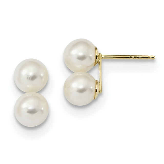 Boucles d'Oreilles Rondes Blanches en Or Jaune 14K 6-7mm FWC Double Perle
