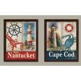 thumbnail image 1 of Nautical Nantucket Lobster and Cape Cod Crab Sign; Two 11x14 Brown Framed Prints. Red/Blue/Beige, 1 of 1