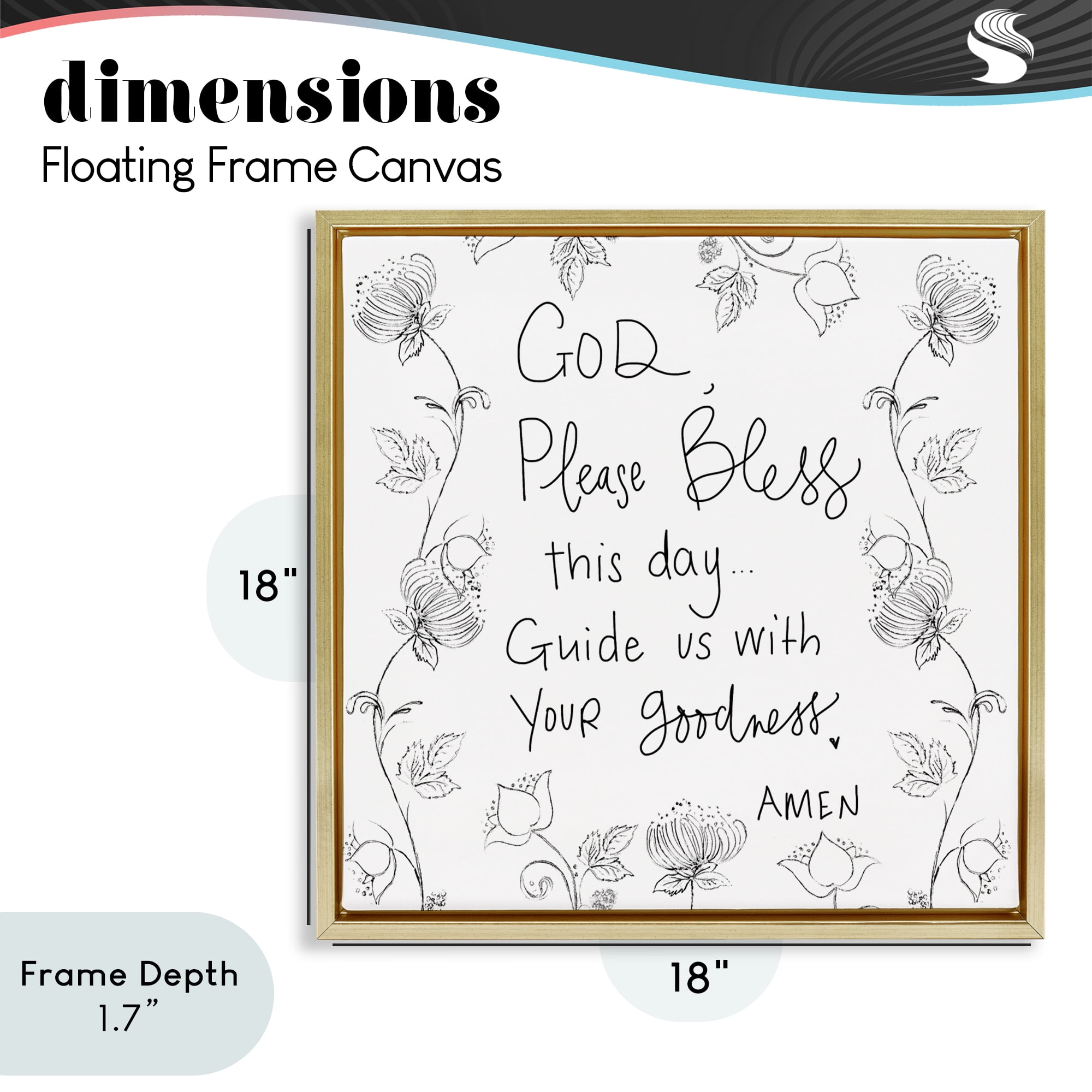 Stupell Industries God Bless This Day Gold Framed Floater Canvas Wall Art, design by Patricia Pinto