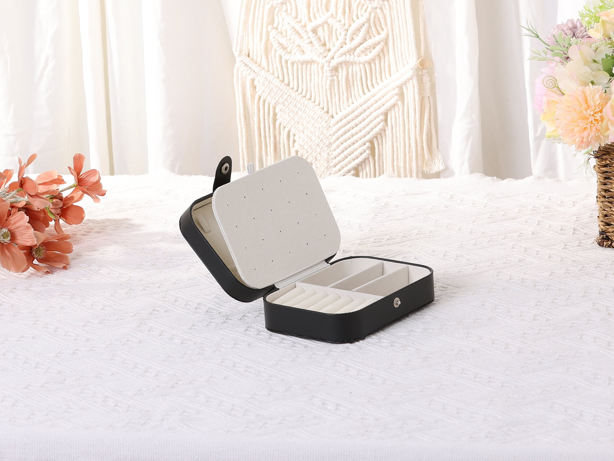 Unique Bargains Jewelry Box Small PU Leather Jewelry Organizer Case Storage Display Holder Black