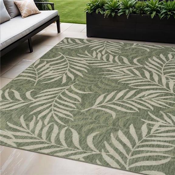 HomeRoots 552512 5 x 7 ft. Ivory & Green Palm Leaf Indoor & Outdoor Rectangle Area Rug