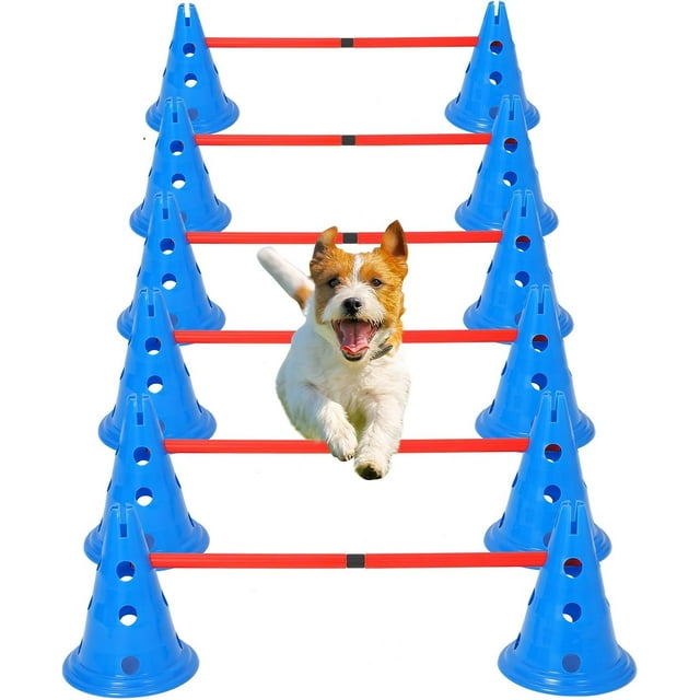 EDTara Sunvasagoo Dog Agility Course Backyard Set, Puppy Agile Training Hurdle 12 Cones & 6 Agile Rods Combo, Dog Agile Training Equipment 4-Height Adjustable Obstacle with Storage Bag