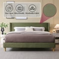 thumbnail image 2 of Zanmintaobo King Corduroy Platform Bed Frame with 42.5" Upholstered Wingback Headboard, Metal & Wood Slats,No Box Spring Needed, Turtle Green, 2 of 8