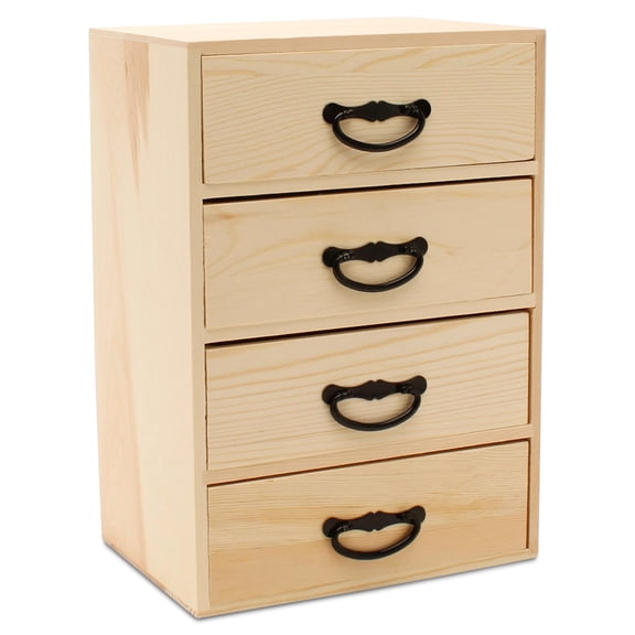 Wood Desk Organizer with Drawers for DIY Desk Storage, 11 Inch, Pack of 1, 4 Drawers w/ Metal Handles for Craft Supplies/Jewelry, by Woodpeckers