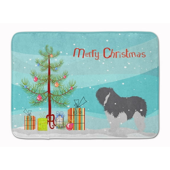 Polish Lowland Sheepdog Dog Merry Christmas Tree Machine Washable Memory Foam Mat