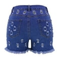 thumbnail image 5 of Gubotare Stretchy Jean Shorts for Women Women's Mid-High Rise Ripped Denim Shorts Stretchy Distressed Jean Shorts with Pockets Folded Hem Casual Summer Shorts (Dark Blue,Size L), 5 of 7
