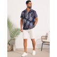 thumbnail image 5 of DARING DIVA Men's Short Sleeve Button Down Camp Collar Leaf Print Shirts M Dark Blue, 5 of 7