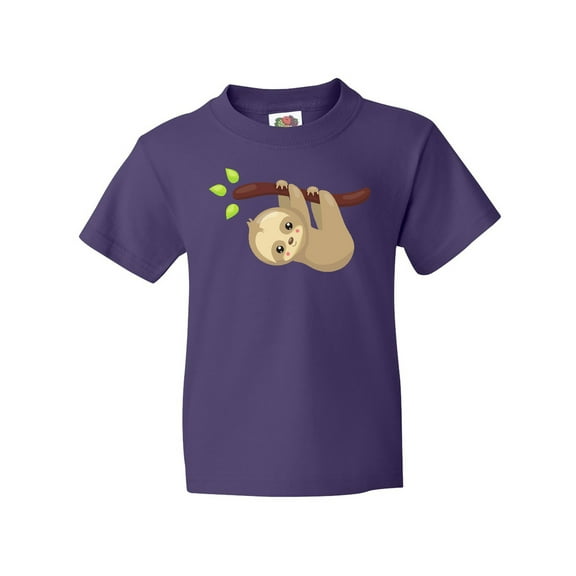 Inktastic Cute Sloth Hanging From Tree Branch, Lazy Sloth Youth T-Shirt