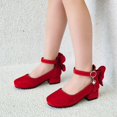 thumbnail image 5 of Mary Janes Shoes for Girls Elegant Suede Chunky Heel Flats with Bowknot Ankle Strap Casual Children Shoes Daily Gown (36,Red), 5 of 5