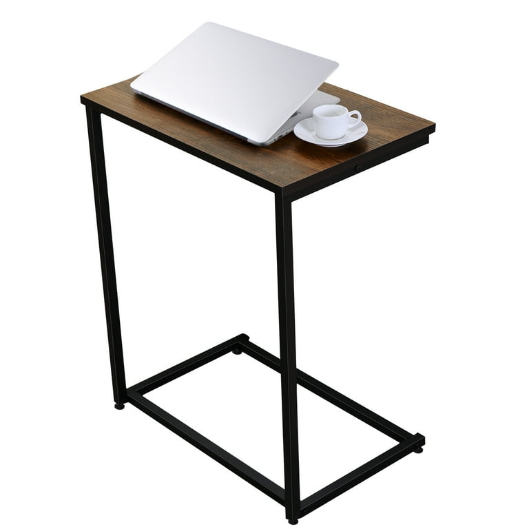 HOMEMAXS Sofa Side End Table C Table with Wood Finish and Steel Construction 66x55x36cm