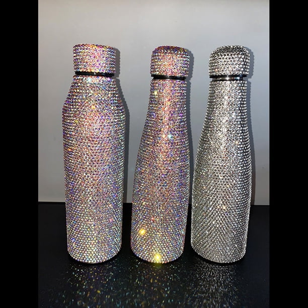 Termo para botella de vino tinto con incrustaciones de diamantes y fondo plano con forma de diamante, botella de Coca-Cola de acero inoxidable 304, de doble capa, portátil para exteriores