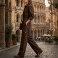 thumbnail image 6 of Tqcoqu Women's Collared Button Front Cargo Jumpsuit,Long Sleeve Elastic Waist Wide Leg Cotton Linen Workwear Jumpsuit with Multi Pocket, 6 of 8