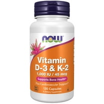 NOW Supplements, Vitamin D-3 & K-2, 1,000 IU/45 mcg, Plus Cardiovascular Support, Supports Bone Health, 120 Veg Capsules