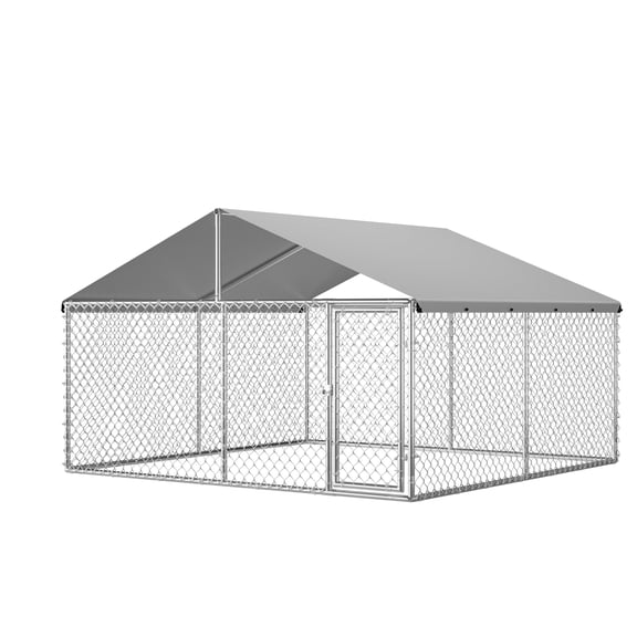 Spacious Heavy-Duty Outdoor Dog Kennel - 10x10x6ft Chain-Link Dog Crate with Waterproof & UV-Resistant Cover, Secure Pet Playpen for Backyard, Farm, and Outdoor Use, Size: 300Lx300Wx180H cm