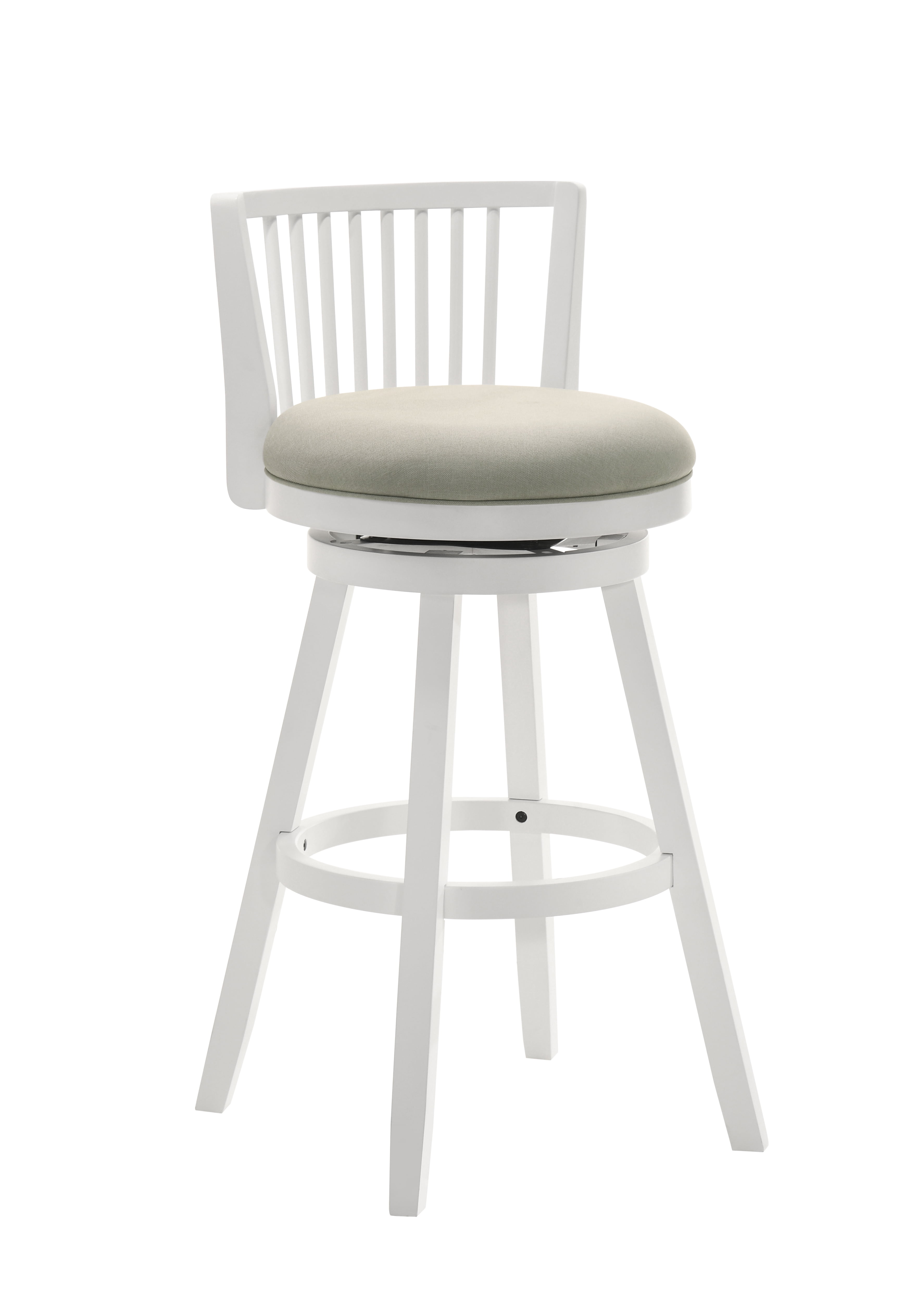 Harper 26 in. Matte White Counter Height Rubberwood Swivel Barstool with Fog Fabric Seat - Set of 3