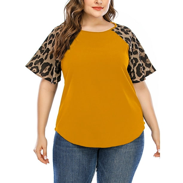 - Plus Size Womens Leopard Crew Neck Tee Tunic Shirt Loose Baggy Lounge - Walmart.com - Walmart.com
