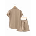 thumbnail image 4 of Men'S Waffle Knit 2-Piece Outfit with Button Down Shirt and Shorts for Summer Khaki L, 4 of 7