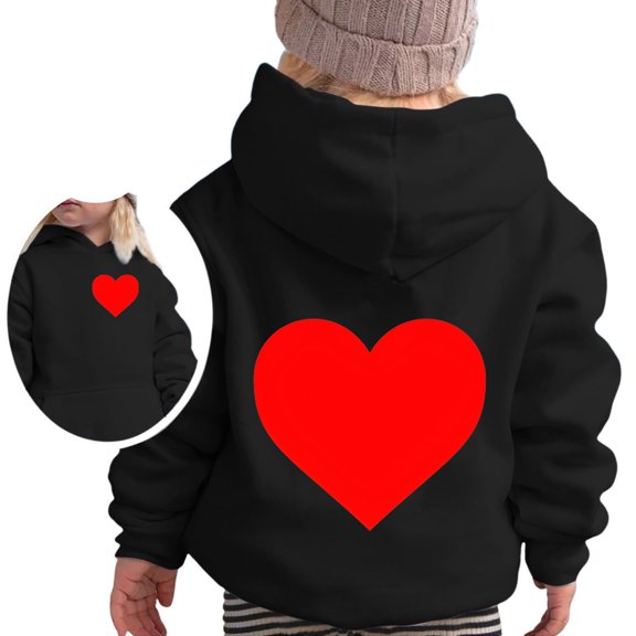 Kids Hoodie Valentine's Day Long Sleeve Hooded Pullover Heart Print Lightweight Black 3 Years-4 Years